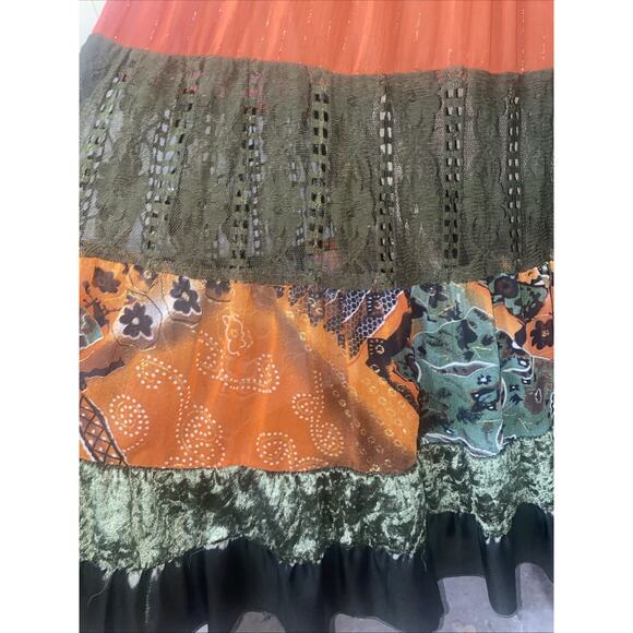 Y2K Baranda Women’s Size 28” Peasant Skirt Tiered Velvet Ruffle Lace Boho Maxi - Picture 3 of 9